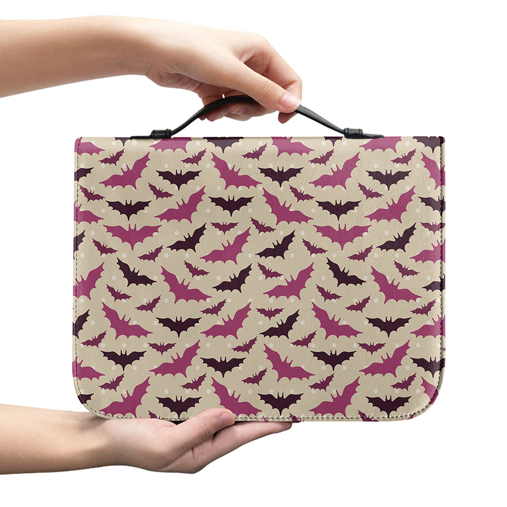 Purple Halloween Bat Pattern Print Leather Bible Cover