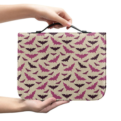Purple Halloween Bat Pattern Print Leather Bible Cover