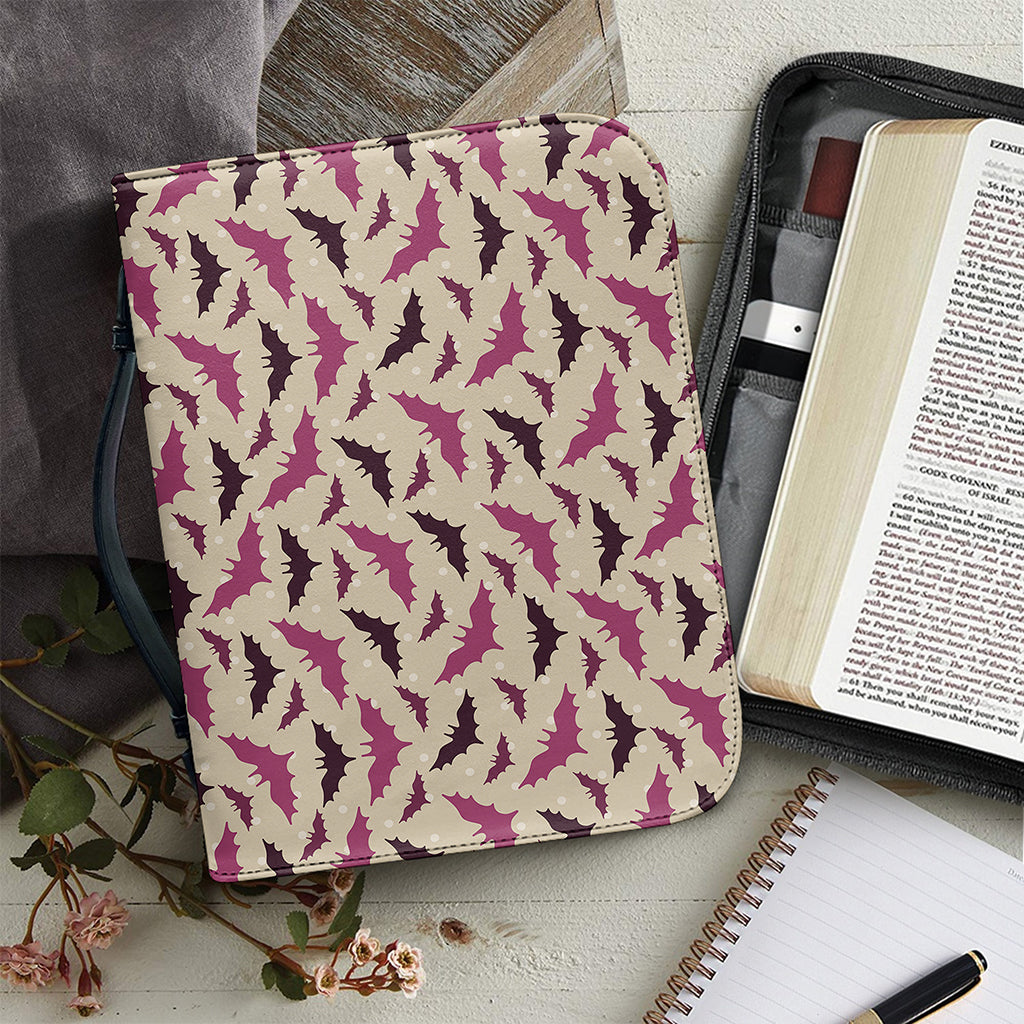 Purple Halloween Bat Pattern Print Leather Bible Cover