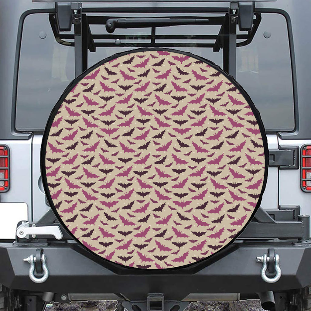 Purple Halloween Bat Pattern Print Leather Spare Tire Cover