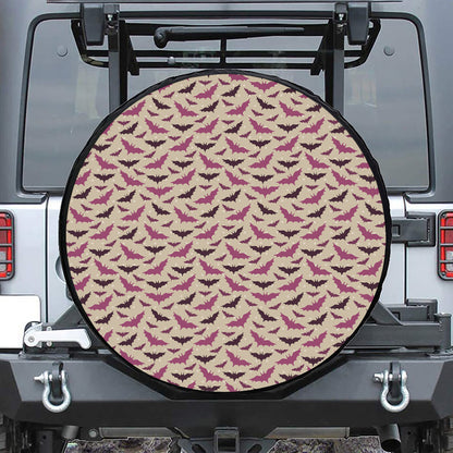 Purple Halloween Bat Pattern Print Leather Spare Tire Cover