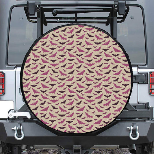 Purple Halloween Bat Pattern Print Leather Spare Tire Cover