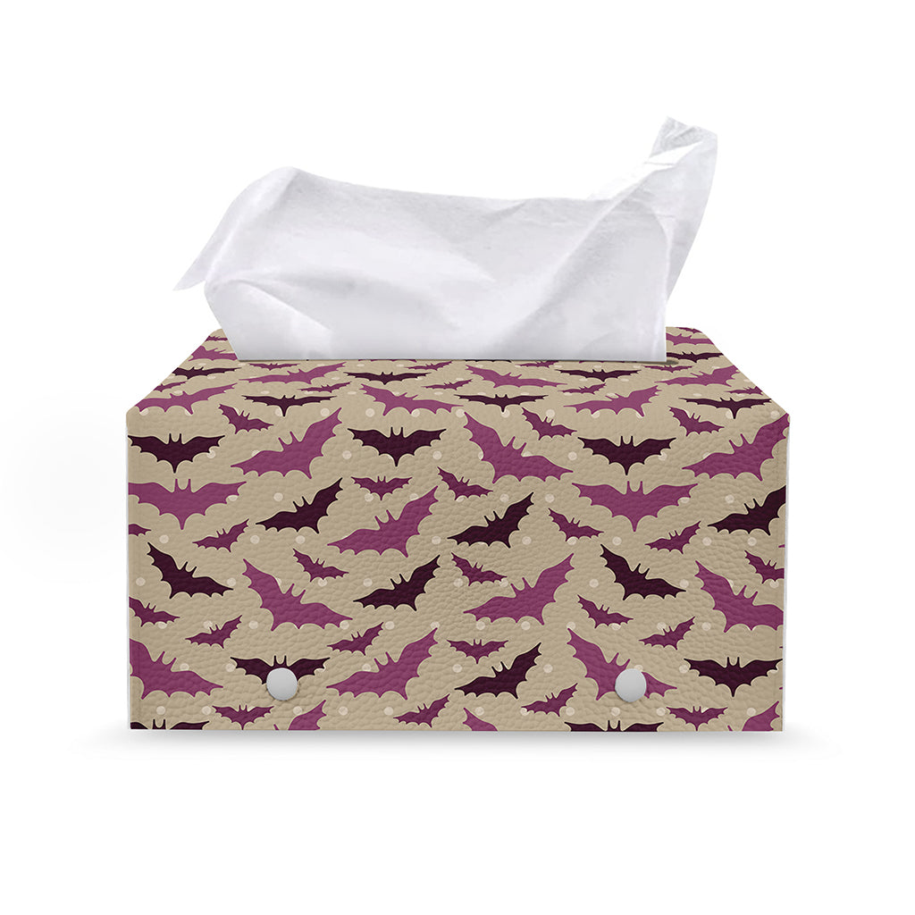 Purple Halloween Bat Pattern Print Leather Tissue Box Cover
