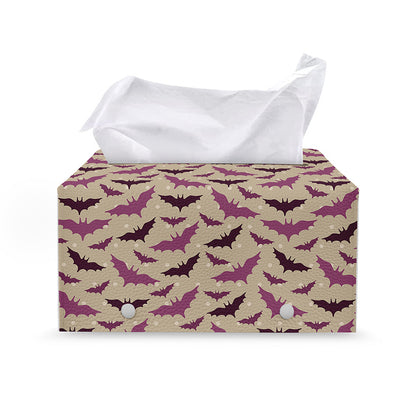 Purple Halloween Bat Pattern Print Leather Tissue Box Cover