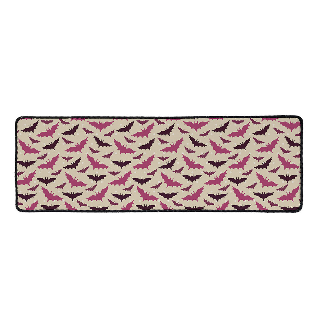 Purple Halloween Bat Pattern Print Long Kitchen Mat