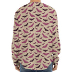 Purple Halloween Bat Pattern Print Long Sleeve Baseball Jersey