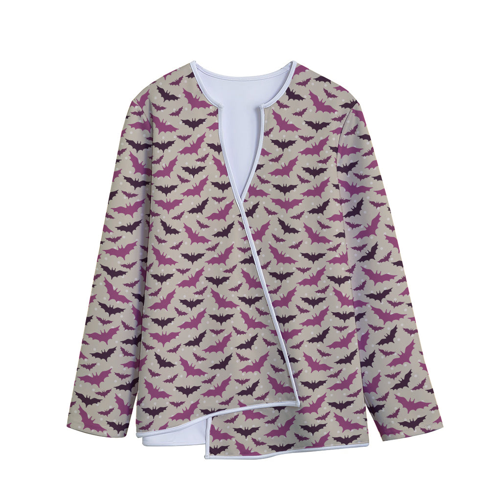 Purple Halloween Bat Pattern Print Long Sleeve Short Coat
