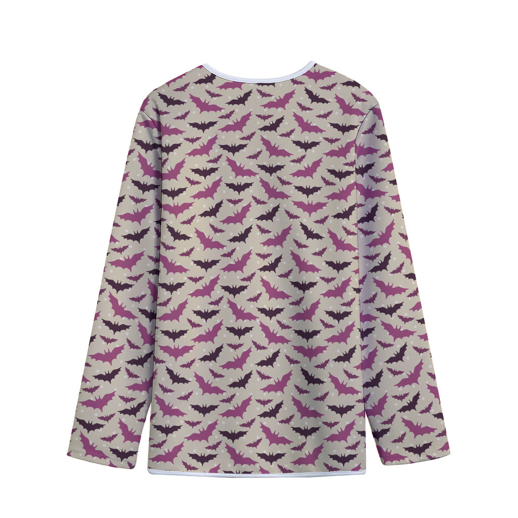 Purple Halloween Bat Pattern Print Long Sleeve Short Coat