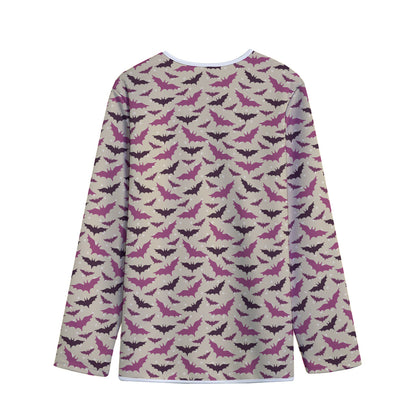 Purple Halloween Bat Pattern Print Long Sleeve Short Coat
