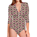 Purple Halloween Bat Pattern Print Long Sleeve Swimsuit