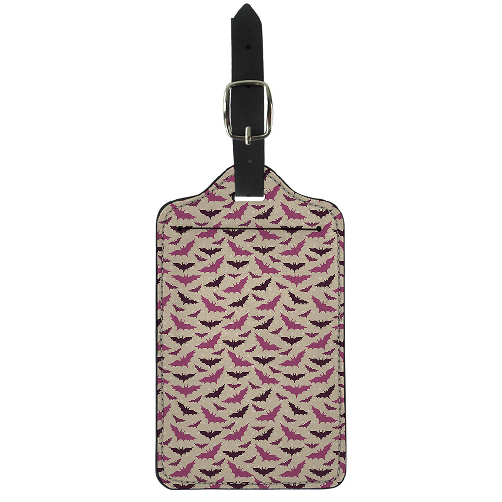 Purple Halloween Bat Pattern Print Luggage Tag