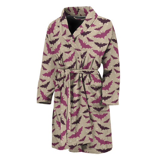 Purple Halloween Bat Pattern Print Men's Bathrobe