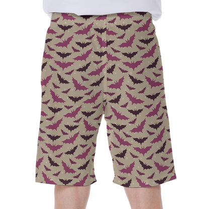 Purple Halloween Bat Pattern Print Men's Beach Shorts