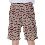 Purple Halloween Bat Pattern Print Men's Beach Shorts