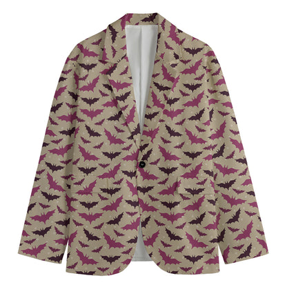 Purple Halloween Bat Pattern Print Men's Blazer
