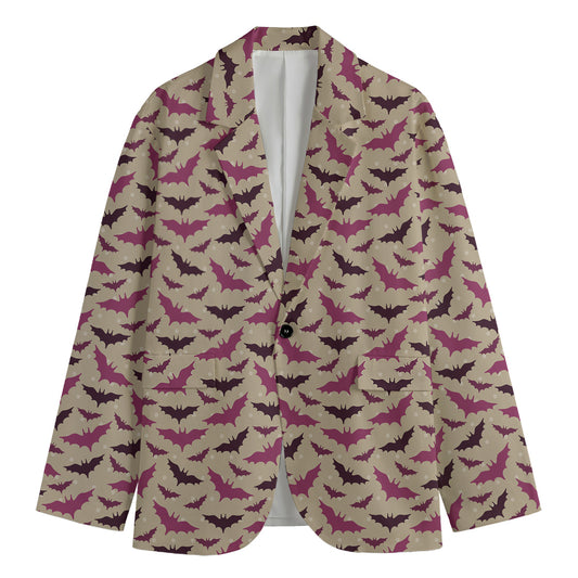 Purple Halloween Bat Pattern Print Men's Blazer