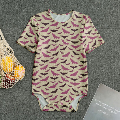 Purple Halloween Bat Pattern Print Men's Bodysuit