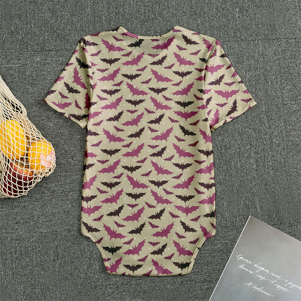 Purple Halloween Bat Pattern Print Men's Bodysuit