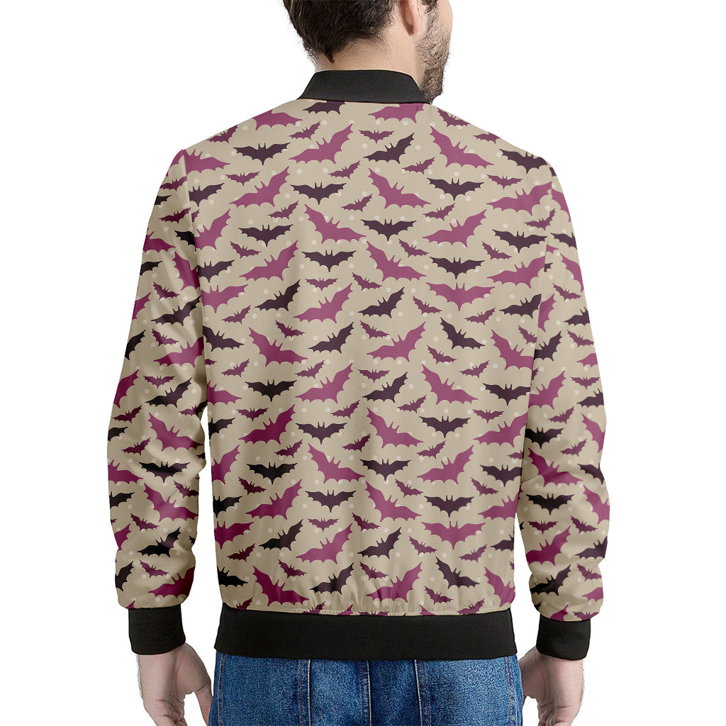 Purple Halloween Bat Pattern Print Men's Bomber Jacket