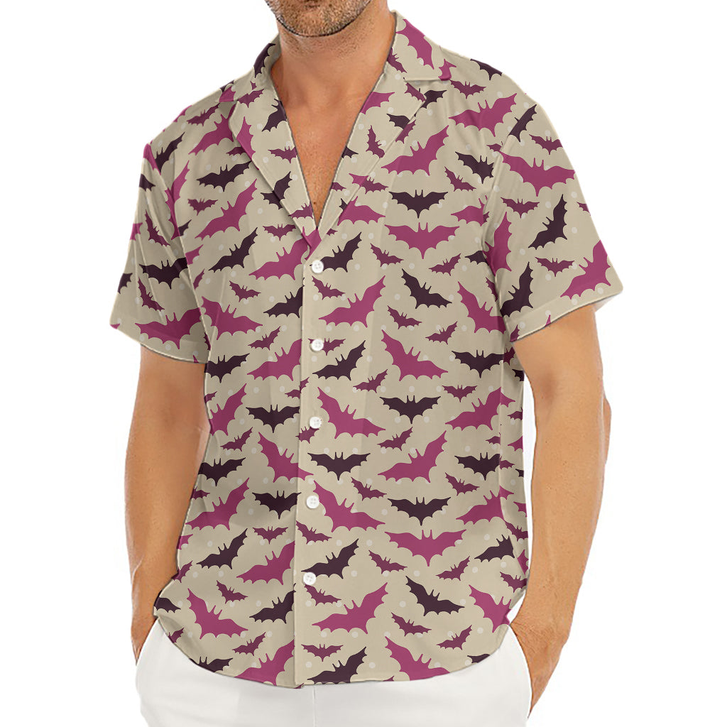 Purple Halloween Bat Pattern Print Men's Deep V-Neck Shirt