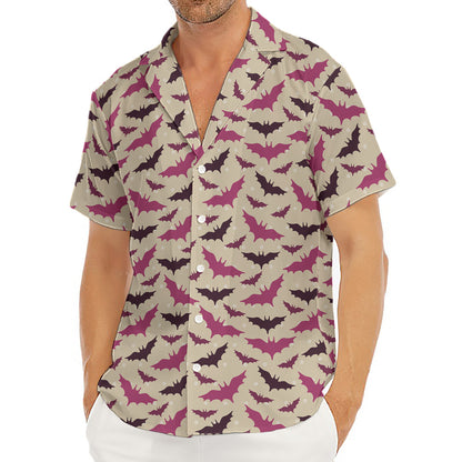 Purple Halloween Bat Pattern Print Men's Deep V-Neck Shirt