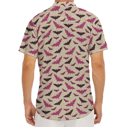 Purple Halloween Bat Pattern Print Men's Deep V-Neck Shirt