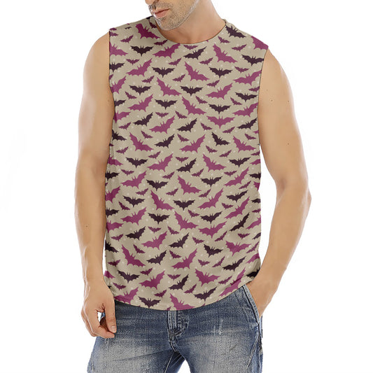 Purple Halloween Bat Pattern Print Men's Fitness Tank Top