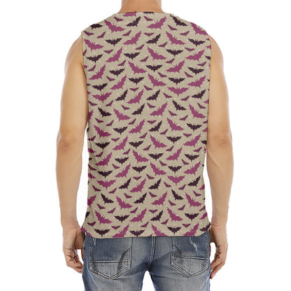 Purple Halloween Bat Pattern Print Men's Fitness Tank Top