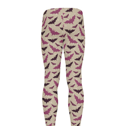 Purple Halloween Bat Pattern Print Men's leggings