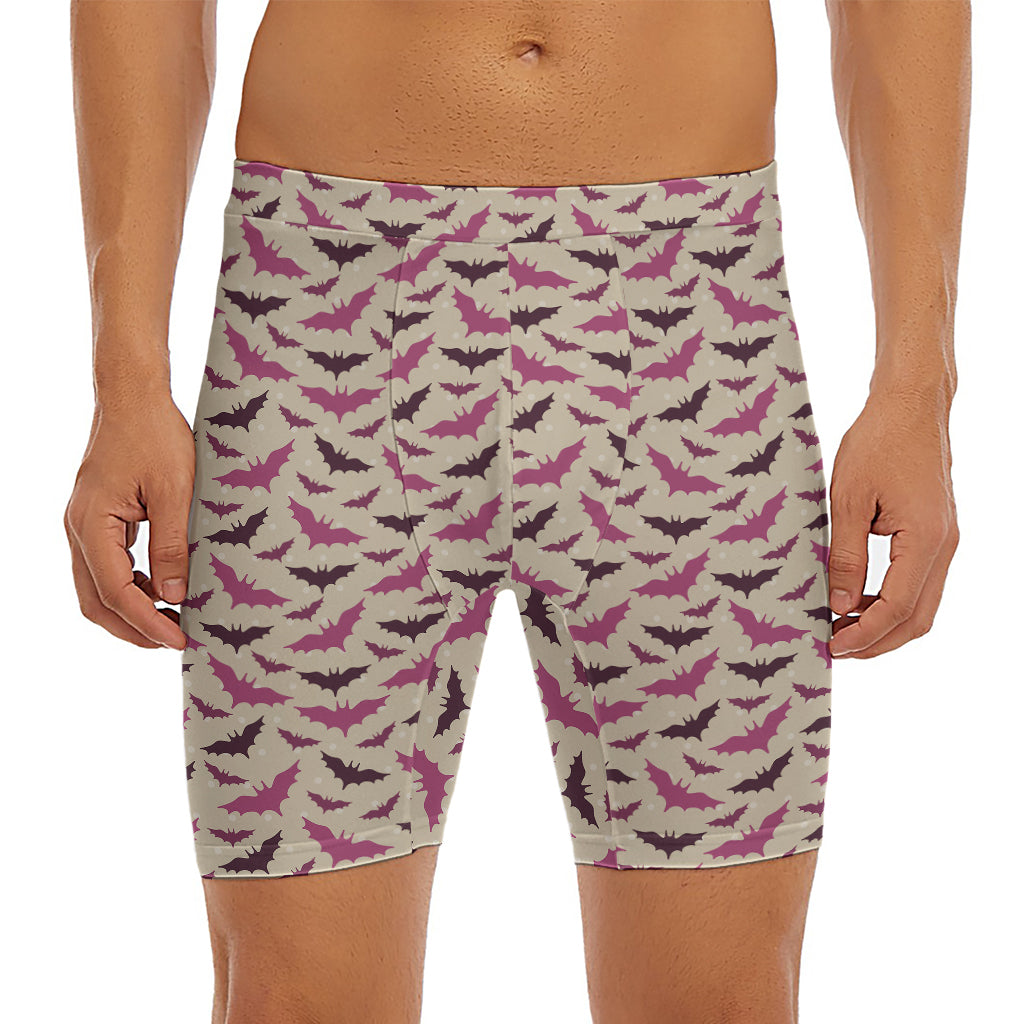 Purple Halloween Bat Pattern Print Men's Long Boxer Briefs