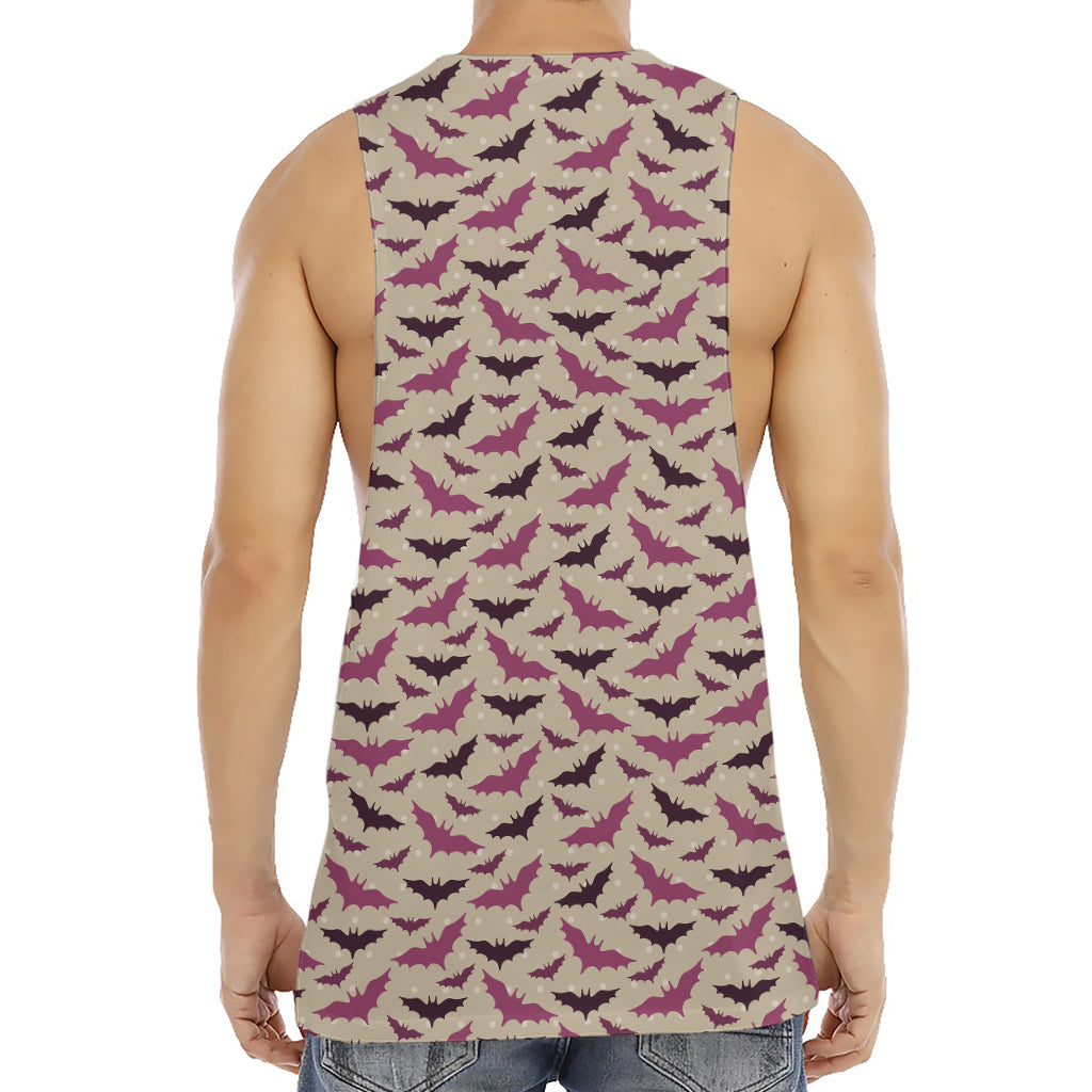Purple Halloween Bat Pattern Print Men's Muscle Tank Top