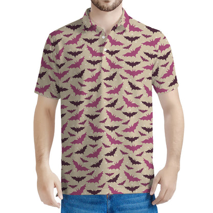 Purple Halloween Bat Pattern Print Men's Polo Shirt
