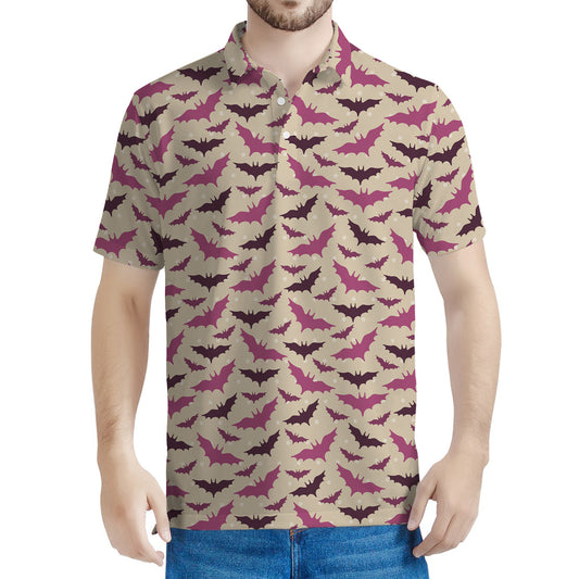 Purple Halloween Bat Pattern Print Men's Polo Shirt