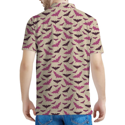 Purple Halloween Bat Pattern Print Men's Polo Shirt