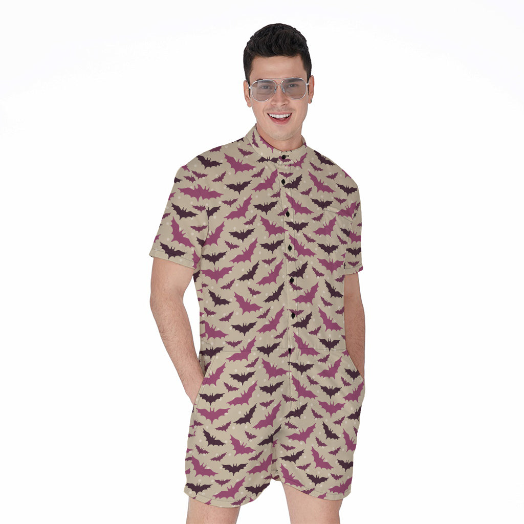 Purple Halloween Bat Pattern Print Men's Rompers