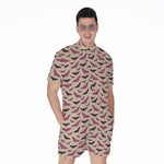 Purple Halloween Bat Pattern Print Men's Rompers