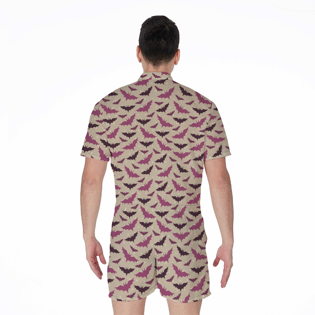 Purple Halloween Bat Pattern Print Men's Rompers