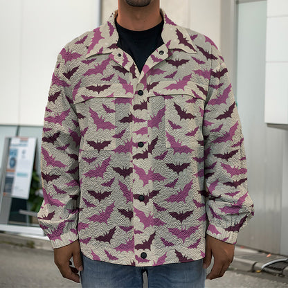 Purple Halloween Bat Pattern Print Men's Shirt Jacket