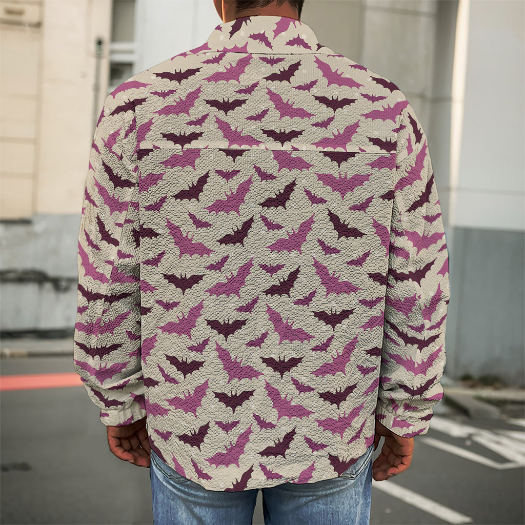Purple Halloween Bat Pattern Print Men's Shirt Jacket