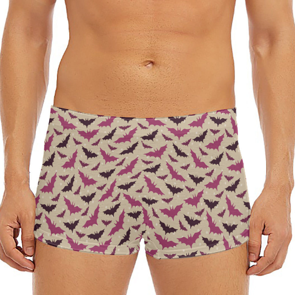 Purple Halloween Bat Pattern Print Men's Short Boxer Briefs