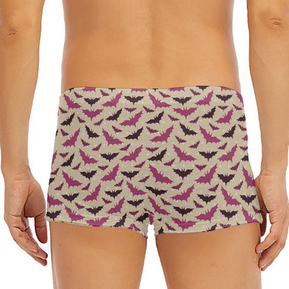 Purple Halloween Bat Pattern Print Men's Short Boxer Briefs