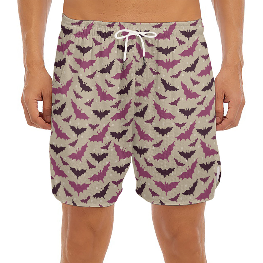 Purple Halloween Bat Pattern Print Men's Split Running Shorts