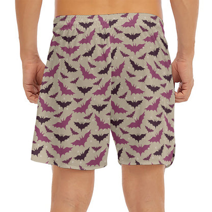 Purple Halloween Bat Pattern Print Men's Split Running Shorts