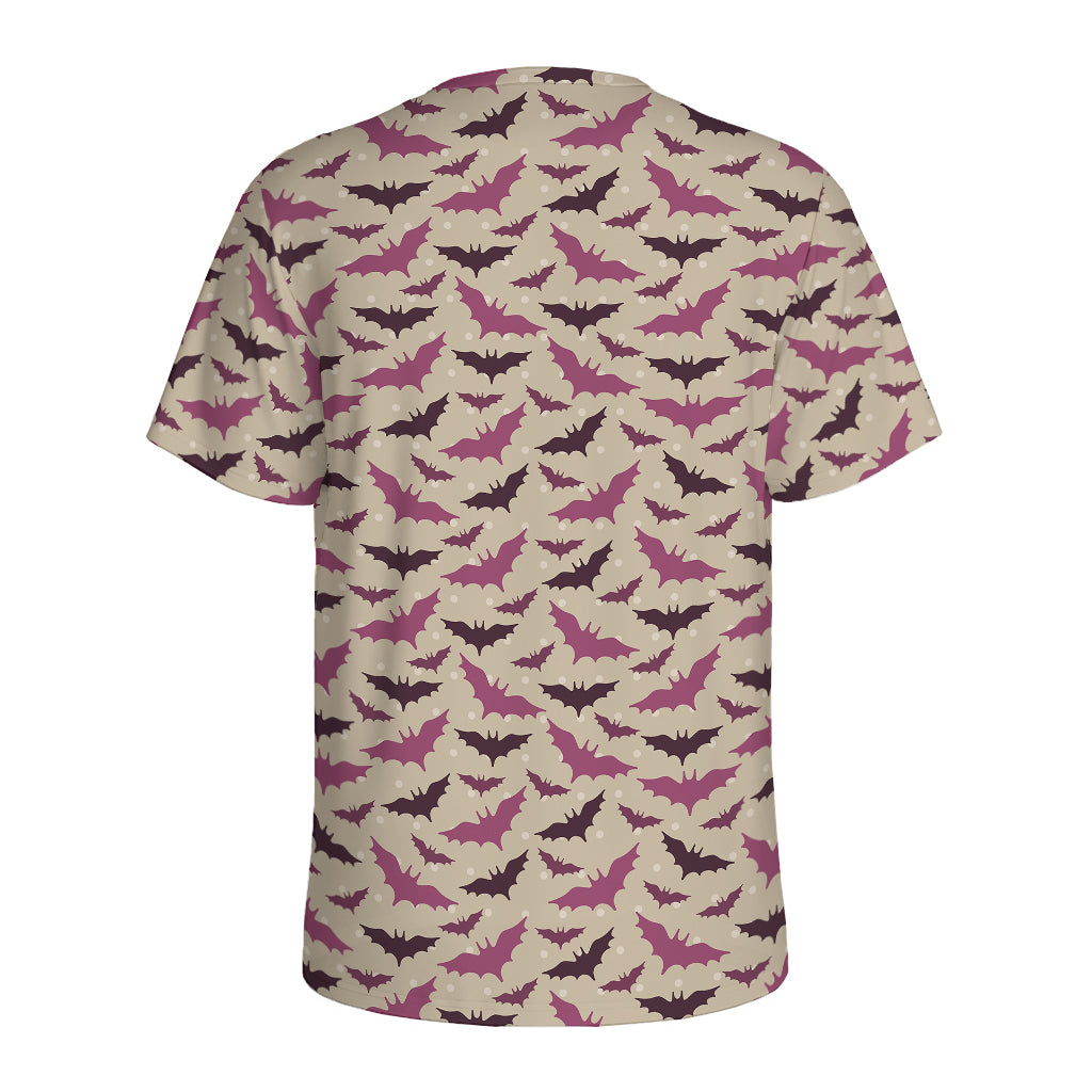 Purple Halloween Bat Pattern Print Men's Sports T-Shirt