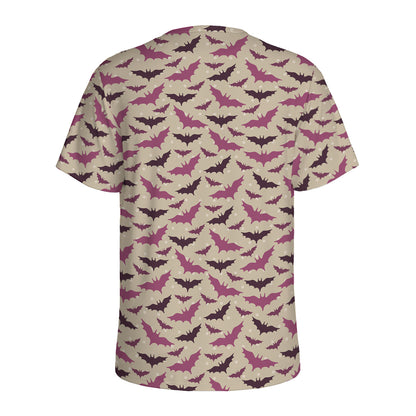 Purple Halloween Bat Pattern Print Men's Sports T-Shirt