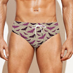 Purple Halloween Bat Pattern Print Men's Swim Briefs