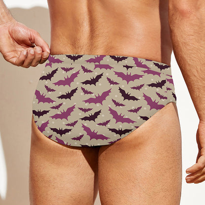 Purple Halloween Bat Pattern Print Men's Swim Briefs