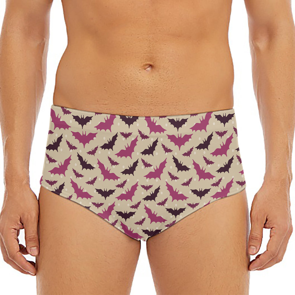 Purple Halloween Bat Pattern Print Men's Triangle Swim Briefs