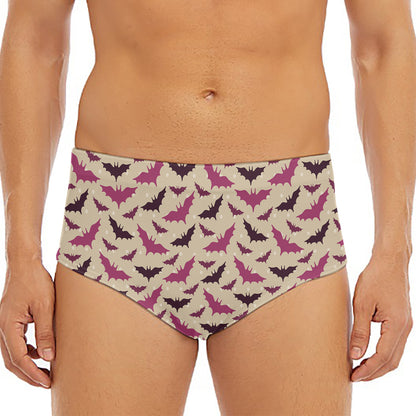 Purple Halloween Bat Pattern Print Men's Triangle Swim Briefs