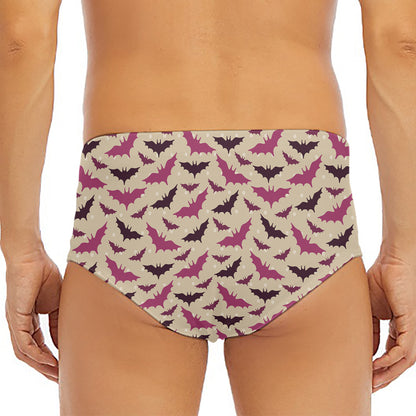 Purple Halloween Bat Pattern Print Men's Triangle Swim Briefs